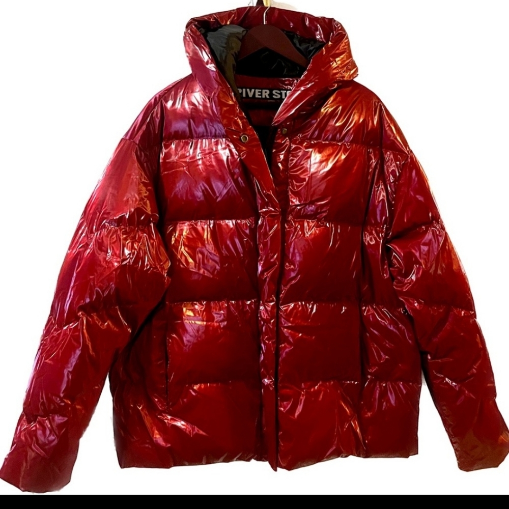 RIVERSTONE RED HOODED DUCK DOWN PUFFFER BOMBER JACKET BNWT